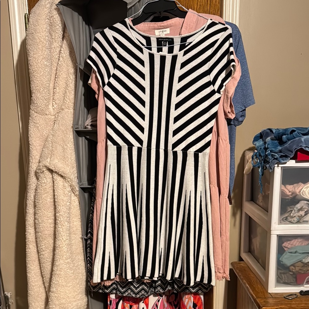 Sequin Hearts Black and White Striped Midi Dress